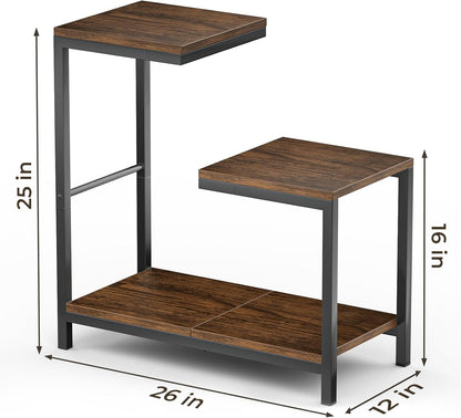 G-Shaped End Table - Small Side Table for Living Room, Bedside Table with Storage Shelf, Corner Tables for Small