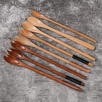 Honey Dipper Stick - Natural Wood Long Handle Spoons for Coffee/Tea - Dessert Iced Tea Cocktail Mixing Spoons