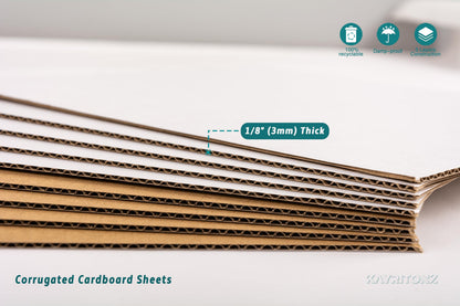 Kayritonz 12.5x12.5 inch Corrugated Cardboard Sheets - 12-inch LP Record Insert Pads for Shipping, Mailing, Packaging, Art Supplies, DIY Crafts, 1/8" Thick Protective Sheets, One-Side White, 25 PCS