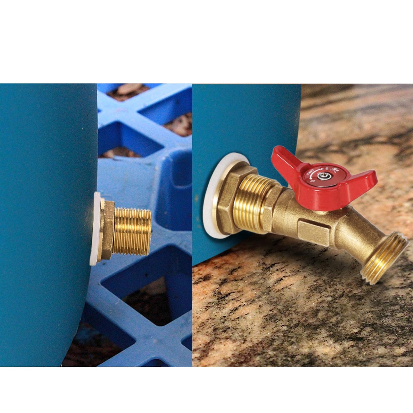 WADEO Rain Barrel Spigot, Brass Water Spigot for Rain Barrel, Rain Water Faucet Kit with Bulkhead Fitting and Thread Tape