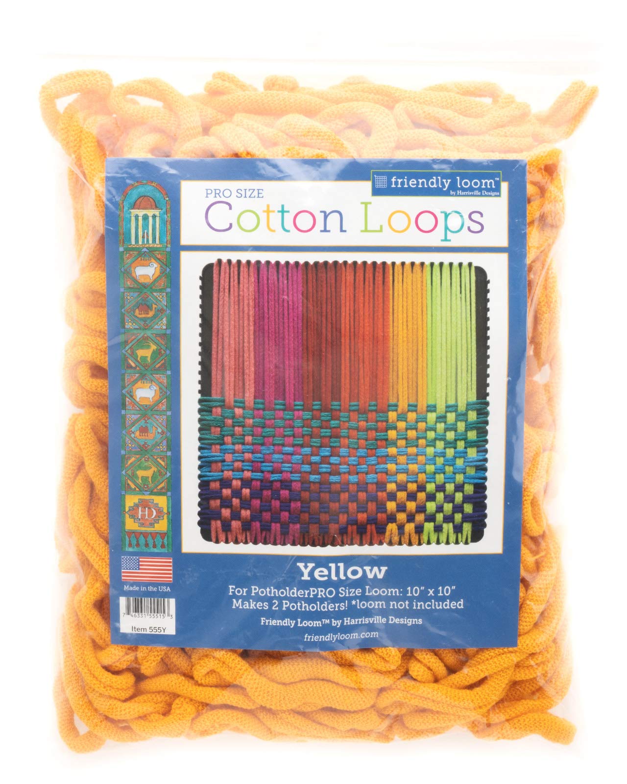 Harrisville Designs Friendly Loom | 10” PRO-Sized Yellow Potholder Weaving Loops | Craft 2 Cotton Potholders