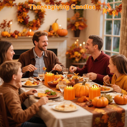 Large 3 Wick Flameless Candles, 4"x4" Flickering LED Candles with Remote & Timer, Dimmable Real Wax Pillar Candles Battery Operated, Orange Candles for Fall Thanksgiving Halloween Decor (Orange)