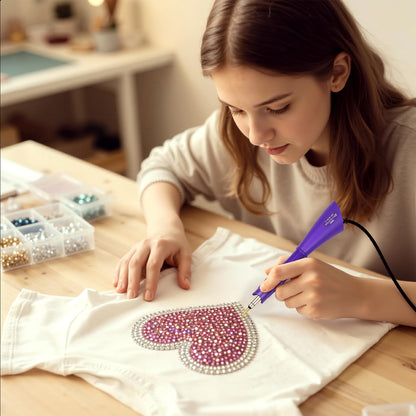 Hotfix Rhinestones Applicator Kit Set 4500 Pcs Crystals (White/AB/Multi-Color) - Bedazzler DIY Craft Includes 19 Pattern Templates, Tweezers, Brush, Storage Bag - for Clothes, Fabric, Jeans (Purple)