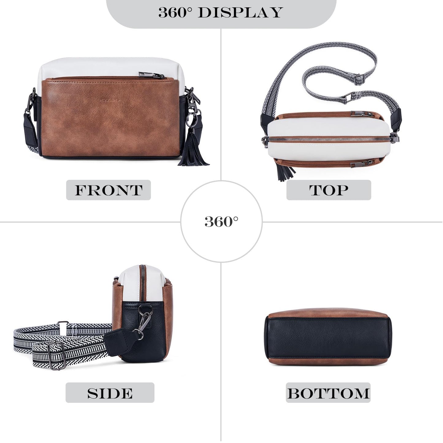 Roulens Triple Zip Small Crossbody Bag for women,Wide Strap Cell Phone Purse Shoulder Handbag Wallet with Credit Card Slots