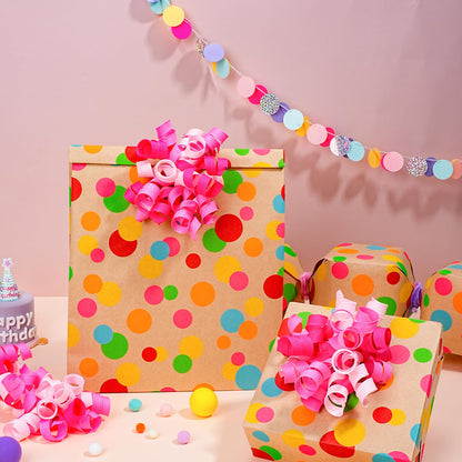 BIOBROWN Kraft Wrapping Paper Roll Colorful Polka Dots Design Perfect for Birthday Holiday Wrap 17 inch X 33 feet