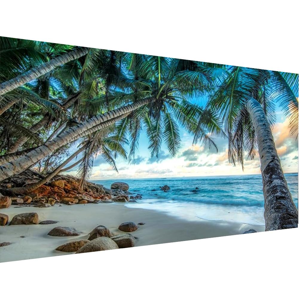 COHAYISY Large 5D Coconut Tree Beach Sunset Scenic Diamond Art Painting Kit for Adults, DIY Full Drill Crystal Rhinestone Arts and Crafts (15.7x27.5inch)