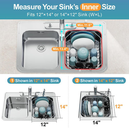 GSlife Small in Sink Dish Drying Rack - Stainless Steel Compact Dish Drainer for RV Kitchen Apartment Sink, Rust Resistant Inside Sink Rack, 1–2 Person Households, 11.6" W x 13.4" L, Silver