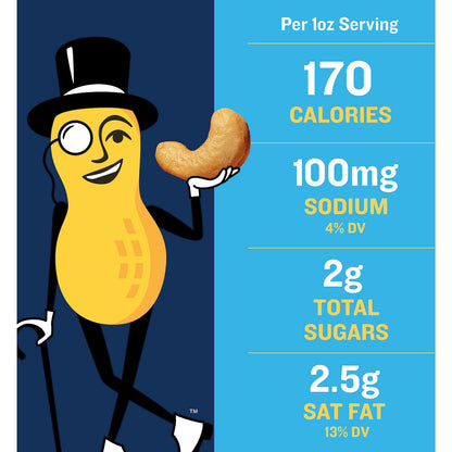 PLANTERS Deluxe Salted Whole Cashews, Party Snacks, Plant-Based Protein, Quick Snack for Adults, After School Snack, Roasted Cashew Flavored with Sea Salt, Bulk Nuts, Kosher, 1 lb 2.25oz Canister