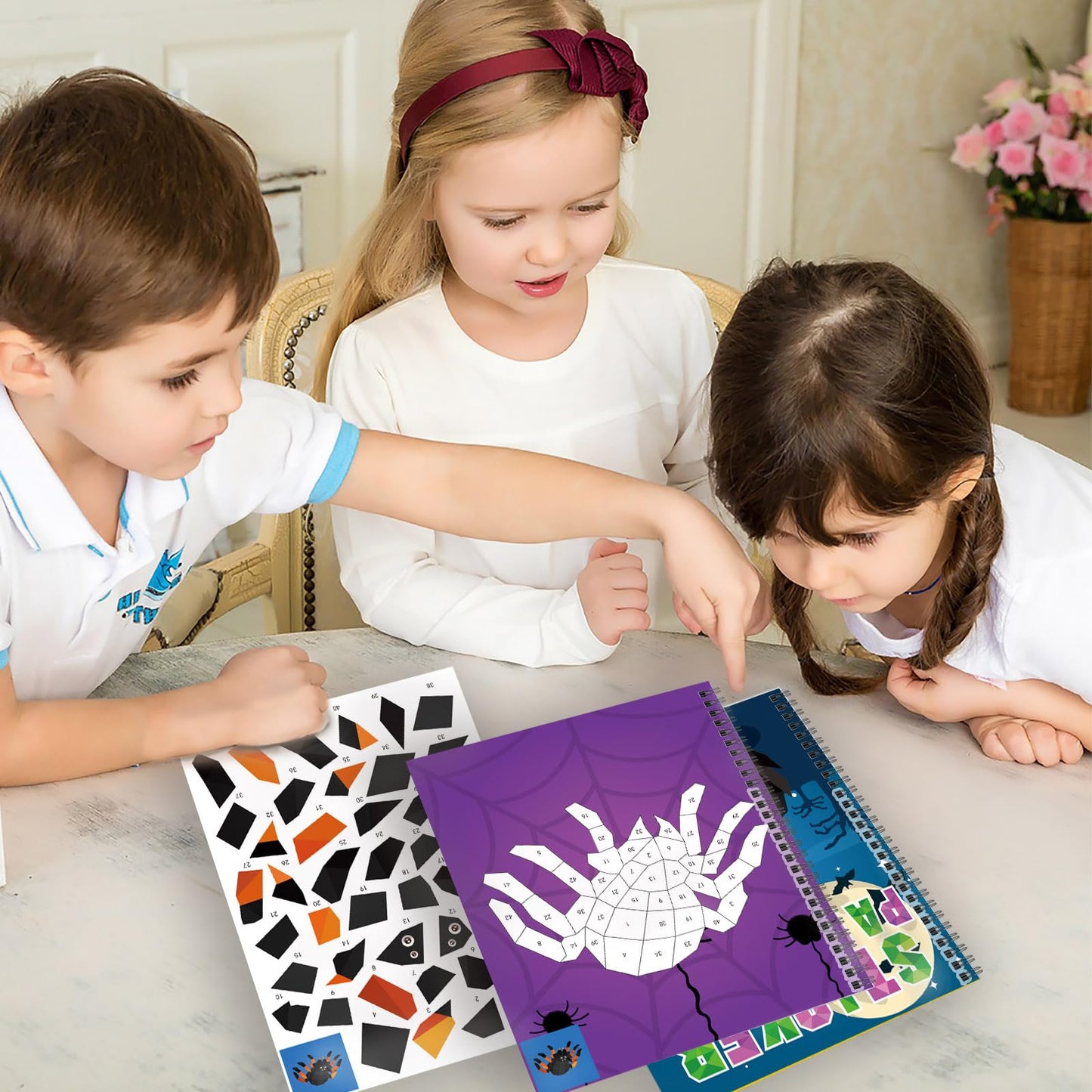 Omgouue 2PCS Halloween Crafts for Kids Ages 4-8 Sticker Paint Books Includes Pumpkins Spiders Tombstones and More Designs Gift Party Create 20 Pictures Sticker Sheets are Separate