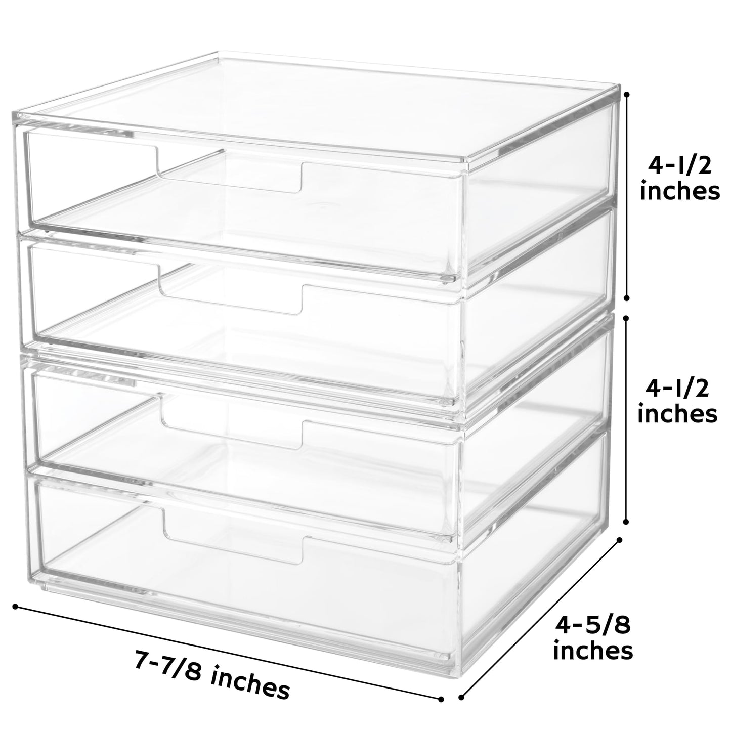 STORi Stackable Desk Drawer Organizer, Clear Pen Pencil Makeup Brush Holder for Desktops and Vanities, 4 Wide Drawers (Made in USA)