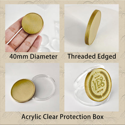 hansmaker Blank Brass Coin for Laser Engraving, 40mm Diameter, 4mm Thickness, Solid Brass Challenge Coin Blank with Acrylic Protection Case for DIY Crafts Commemorative Collection, 5pcs