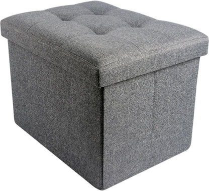 NIENIE 15.7"X11.8"X11.8", Linen Folding Storage Ottoman Coffee Table Small Foot Stool for Living Room, Bedroom, Grey