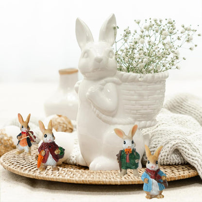Yeaco 4pcs Miniature Rabbit Statues Decorative Fairy Garden Accessories, Bunny Set Status, Indoor and Outdoor Decoration