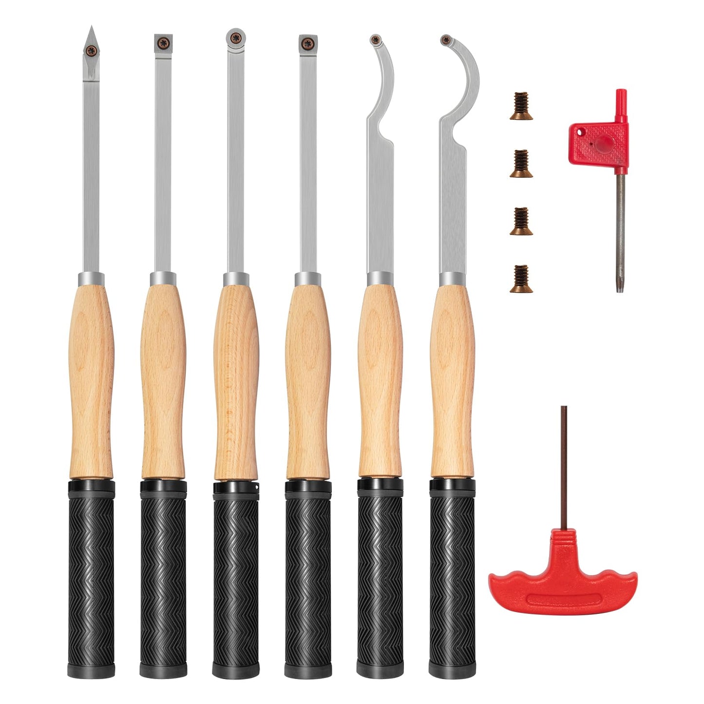 DEEFIINE 18.3" Full Size Carbide Tip Wood Lathe Turning Tool Kit, Lathe Roughing and Finishing Hollow Tool with Diamond Round Square Carbide inserts For Woodturning(6pcs)