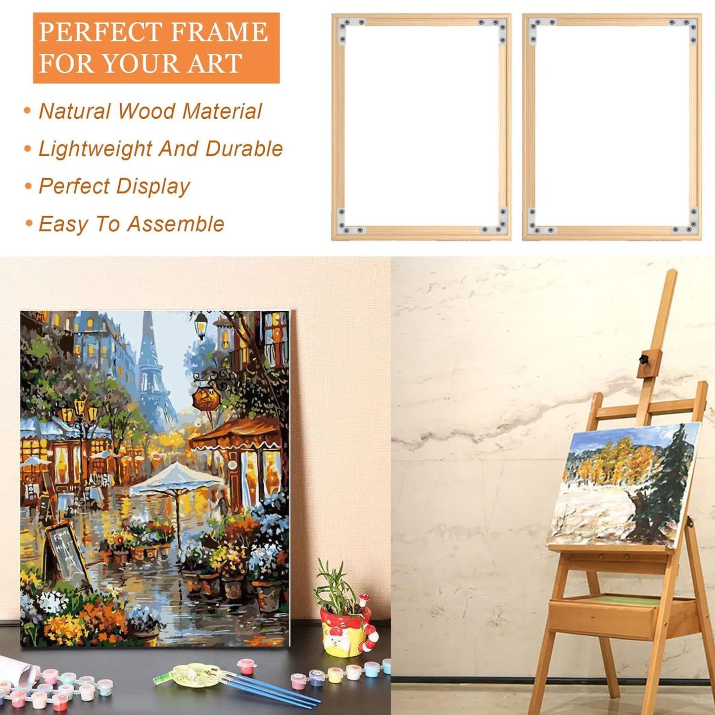 2 Set 12"X 16" DIY Wood Canvas Stretcher Bars,Removable Canvas Frames Kit,Lightweight Sturdy Stretcher Frames for Oil Painting,Diamond Painting,Canvas Painting and Needle Arts Supplies (12in*16in)