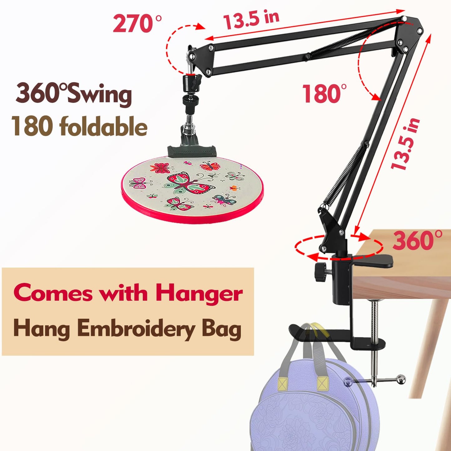 Rotated Cross Stitch Stand Embroidery Hoop Holders Cross Stitch Holder Stand Metal Lap Embroidery Stand Lap, Hand Embroidery Hoop Stand Lap Suitable for Cross Stitch Kit and Embroidery Frame