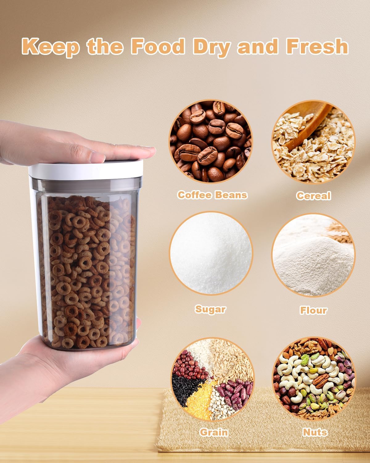 Large Food Storage Containers with Lid Airtight, 1.6QT/1800ML BPA Free Plastic Canister for Flour, Sugar, Cereal, Coffee