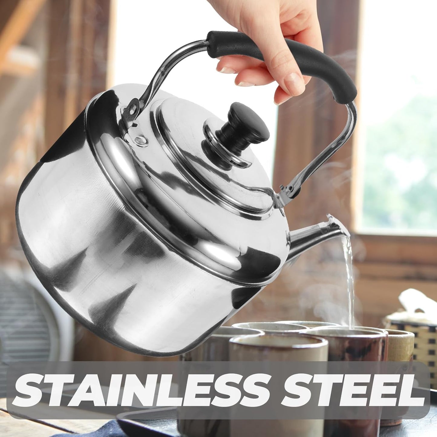Alipis Stovetop Tea Kettle, 4L Stainless Steel Whistling Water Kettle with Cool Handle