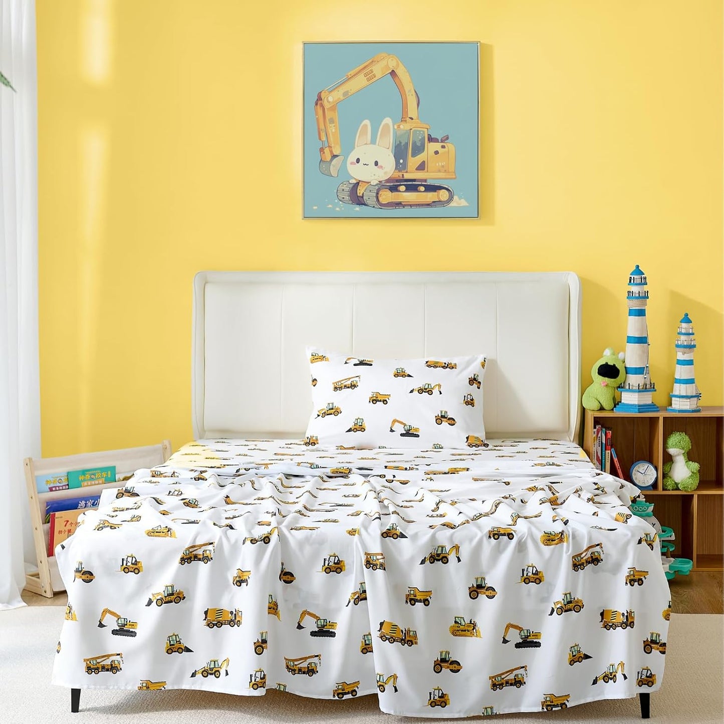 3-Piece Set Twin Size Bed Sheet by Coukouchyi, Soft & Breathable Kids Fitted & Flat Sheet for Boys with Deep Pocket