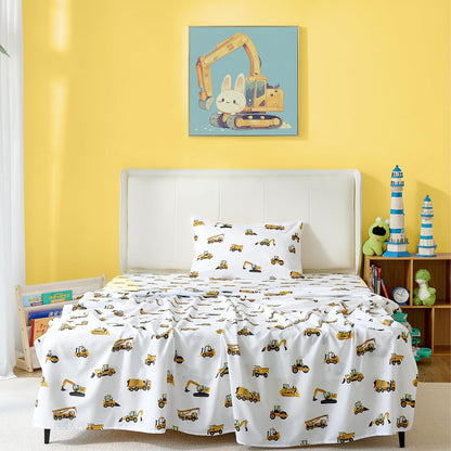 3-Piece Set Twin Size Bed Sheet by Coukouchyi, Soft & Breathable Kids Fitted & Flat Sheet for Boys with Deep Pocket