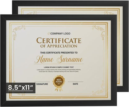 Black 8.5x11 Picture Frame Set of 2 | Shatter-Resistant Plexiglass | Tabletop & Wall Mount