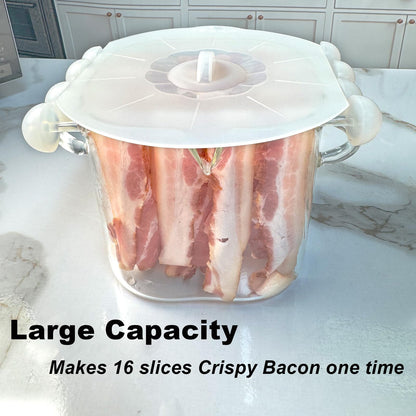 Glass Microwave Bacon Cooker, Microwave Popcorn Popper, 100oz Glass jar with Silicone Lid, Ramen Noodle Bowl and Vegetable Steamer, with Removable Glass skewer, Make 16pcs bacon one time