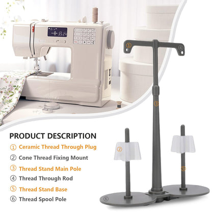 Simthread Universal Sewing Machine Thread Holder, Dual Spool Stand for Embroidery, Quilting and Sewing, Thread Spool Holder Accessory for Machines with Bobbin Winding Interface, Gray