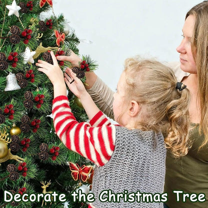 Tebiefat 30 Pcs Artificial Pine Cone Red Berry Picks Stems, Small Fake Holly Berries Needles Branches with Pinecones Christmas Floral Leaves for Crafts Vase Xmas Tree DIY Holiday Decor