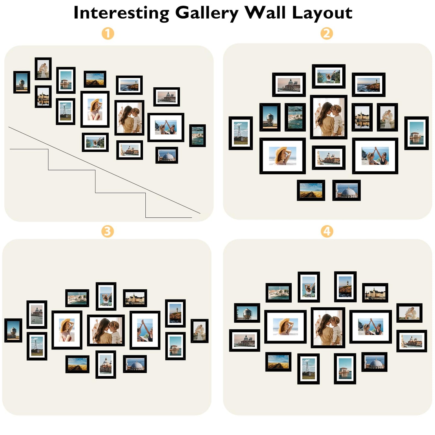 JCJMY 15 Pack Picture Frames Collage Wall Decor for Wall Hanging or Tabletop, Gallery Wall Frame Set for Family, Multi Sizes Photo Frames Collage Including 3Pcs 8x10, 6Pcs 5x7, 6Pcs 4x6, Black