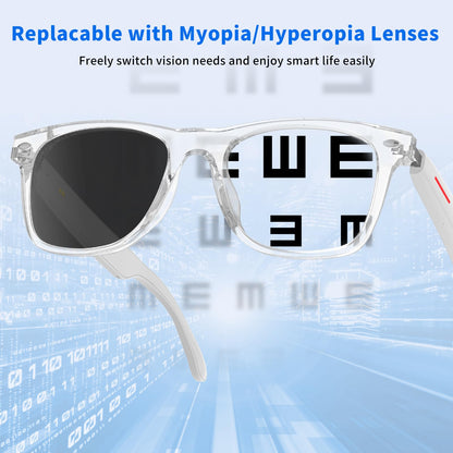 Smart Glasses - Bluetooth Glasses for Men & Women, Touch Control, Outdoor UV Protection and Voice Control, Hands-Free Calls (Clear Lens)