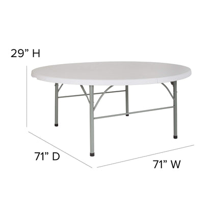 Flash Furniture Stonewall 6' Round Plastic Folding Event Table with Carrying Handle, Bi-Fold Banquet Table for Indoor/Outdoor Events, White