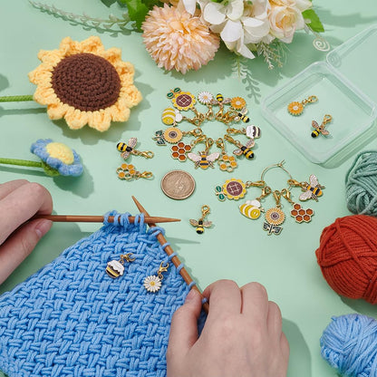 UNICRAFTALE 24Pcs 12 Styles Bee Stitch Markers for Crocheting Enamel Honeycomb Sunflower Daisy Planner Crochet Markers Removable Lobster Claw Clasps Locking Metal Knitting Marker for Knitting Weaving