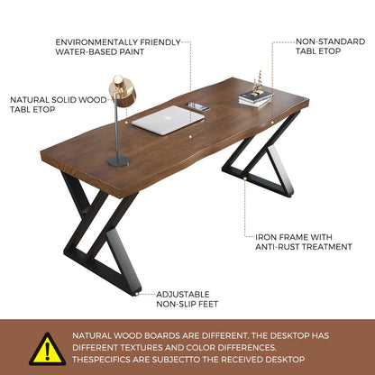 Sihtengxxhongs Rustic Style Solid Wood 55-inch Computer Desk - Large Office Desk for Home Office, Modern and Simple Design, Ideal for Study, Writing, Dining