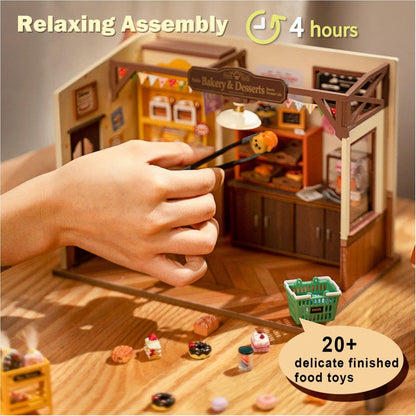 Rolife DIY Miniature Doll House Kit, Build Becka's Bakery Diorama House Building Set with LED Room Hobby Craft for Aduls Uniue Gifts for Adults