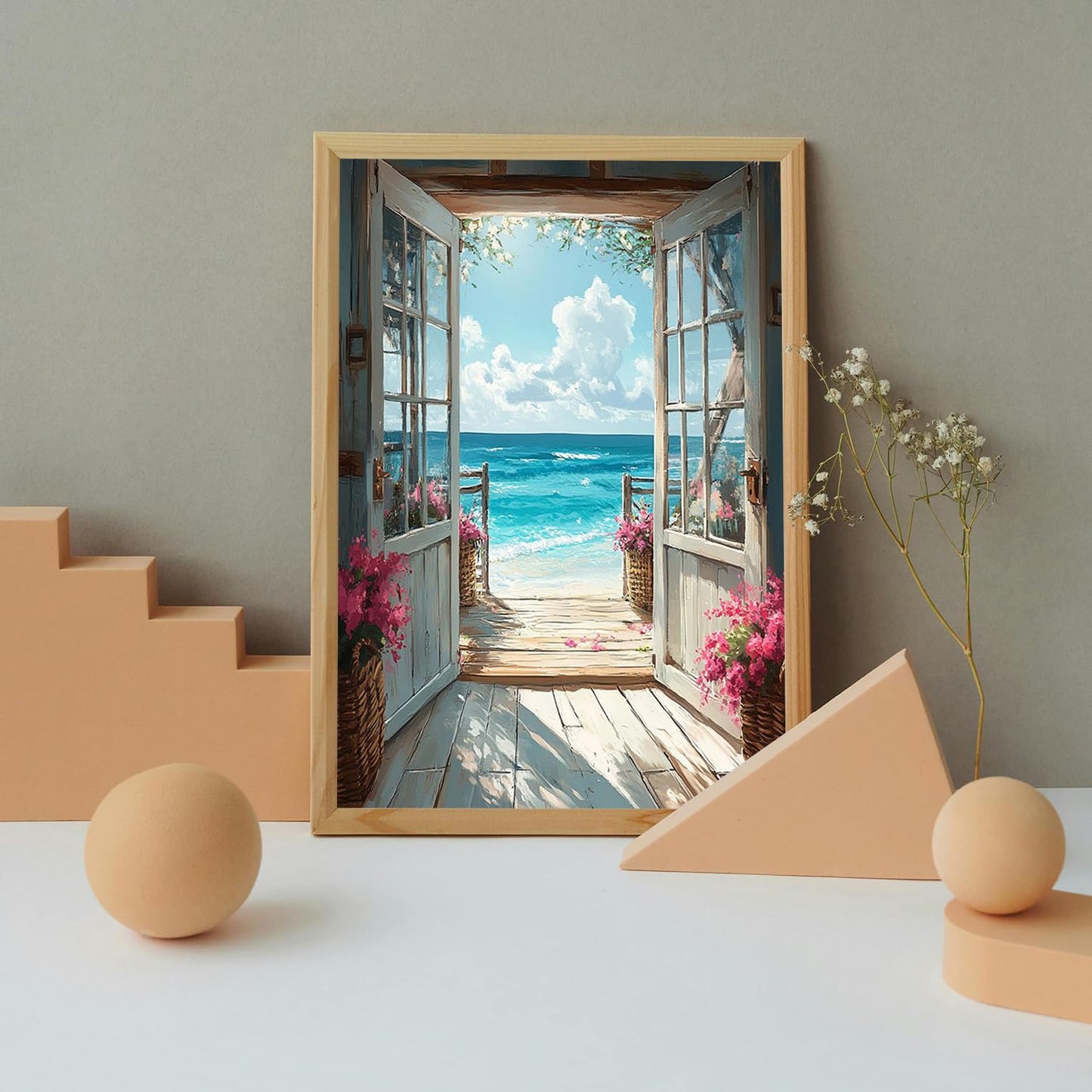 DIY Scenery Paint by Numbers Kit for Adults with Framed Canvas,Landscape Beach Digital Oil Painting Kit for Beginners,Acrylic Paint by Number Kits with Wooden Easel for Holiday Gifts 12X16 Inch.
