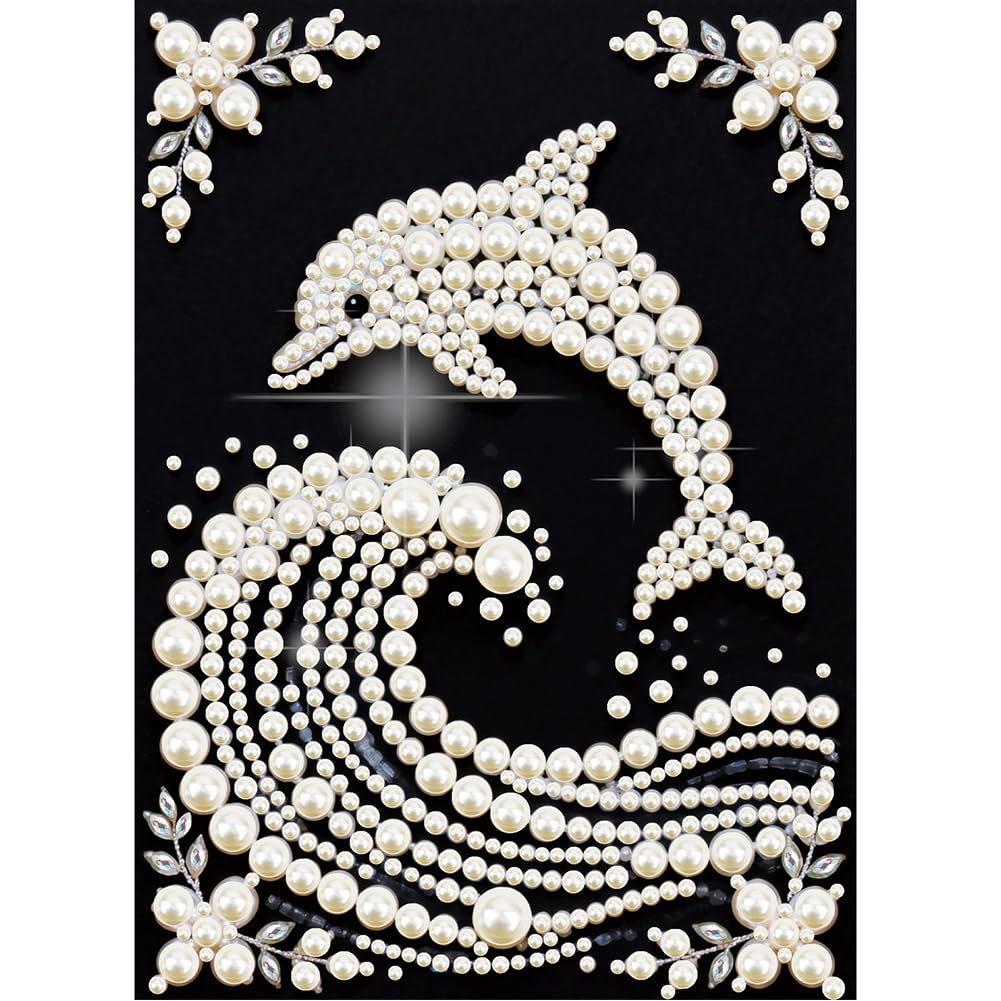 Kulvci Dolphin DIY 5D Pearl Painting Kit, Diamond Painting Kit for Adults Beginner, Bead Art Kits All-Pearl Dot Painting for Wall Decor, Creative Stress Relief Gift Home Decor,12 × 16 inch