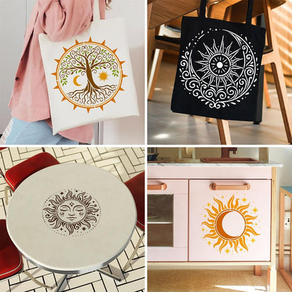 EVERJOYCRAFT 12pcs Mandala Sun and Moon Stencils for Painting 11.8"x11.8" Plastic Drawing Stencils for Crafts Reusable Star Tree Templates with Brushes Painting on Wood Wall Furniture Canvas Scrapbook