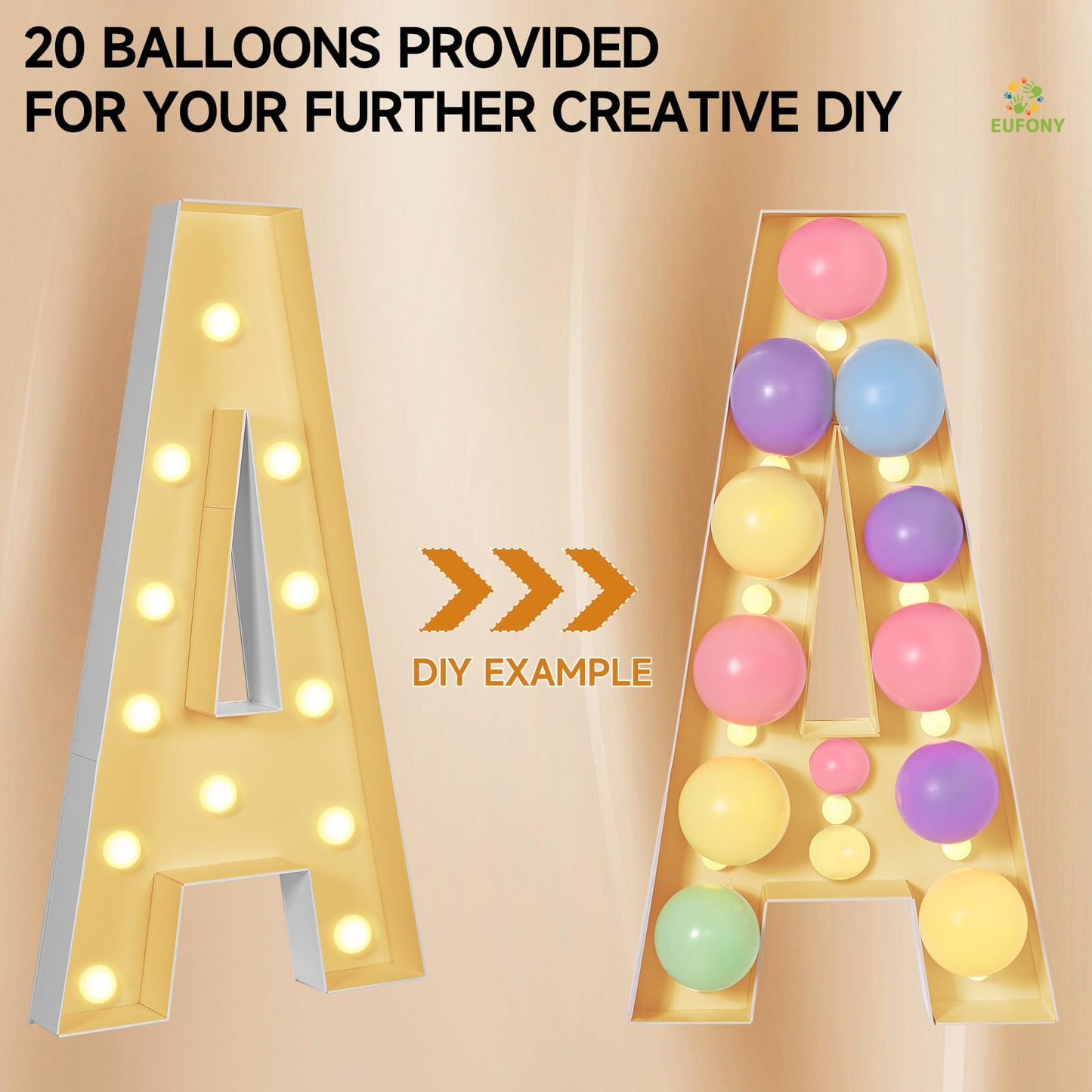 EUFONY Marquee Letters 4 Feet Tall, 4 FT Marquee Light Up Letters, Giant Light Up Letters 4FT for Birthday Party Baby Shower Gender Reveal Graduation Prom Decorations, Letter R with LED Lights DIY Kit