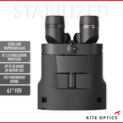 Kite Optics APC STABILIZED 18x50 ED High Performance Binoculars for Hunting and Bird Watching/Marine Use - 18x Magnification with Image Stabilization, IPX 7 Waterproof, AA Batteries