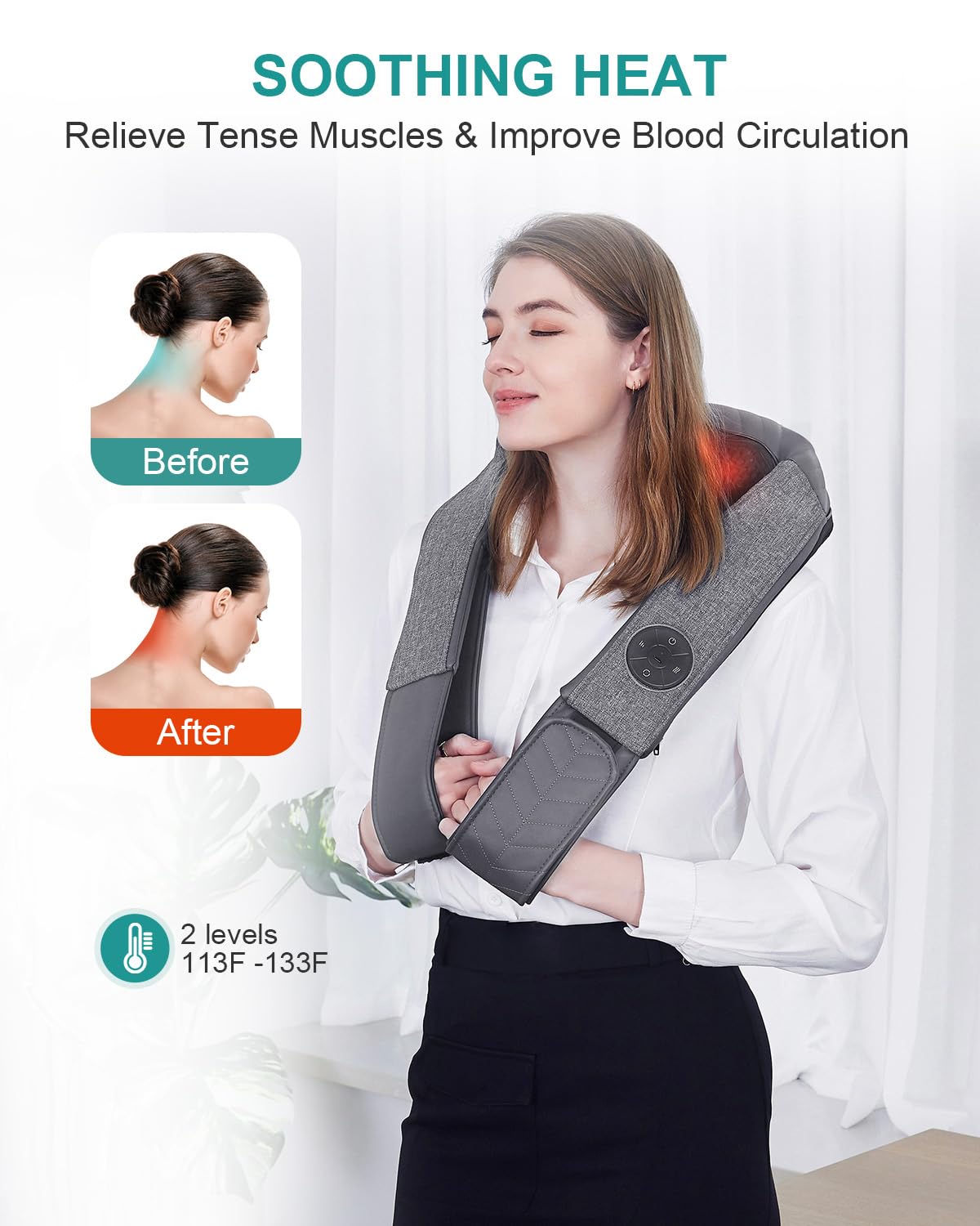 Nekteck Cordless Neck and Back Massager for Pain Relief Deep Tissue, Shiatsu Neck Massager with Heat, Portable Massage Pillow for Shoulder, Leg, Body Muscle, Home, Office, Car, for Men Women