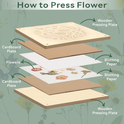 TTUGTTUG Flower Press Kit for Adults, 11" x 11" Large Wooden 10-Layer Press for DIY Floral Art, Wedding Flower Drying, Great Gift for DIY Flowers Lovers