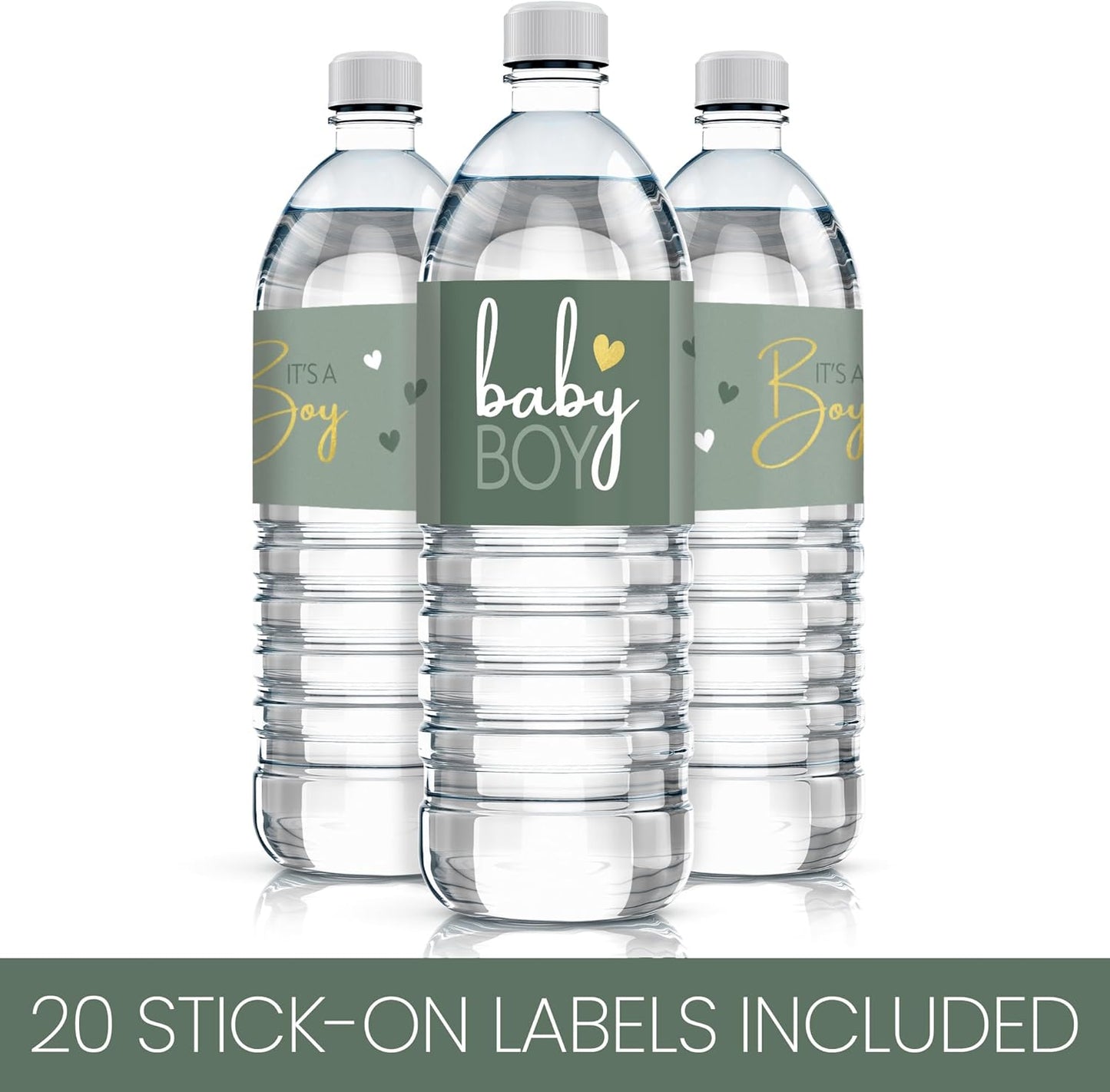 20 Count DISTINCTIVS Green Its a Boy Baby Shower Water Bottle Labels, Baby Shower Waterproof Stickers for Water Bottle