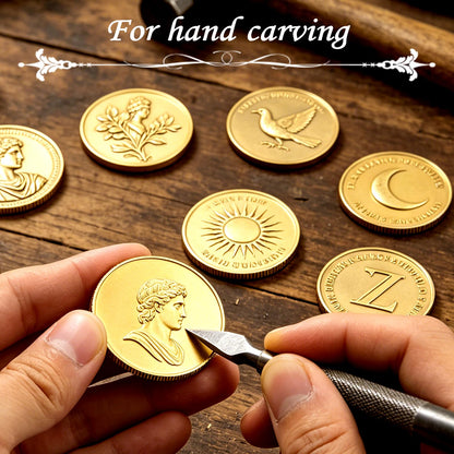 ZYNERY 12 Pcs Blank Brass Challenge Coins for Laser Engraving, 40mm x 2.2mm Solid Coin Blanks with Acrylic Protection Box for DIY Crafts, Metal Stamping & Commemorative Gifts