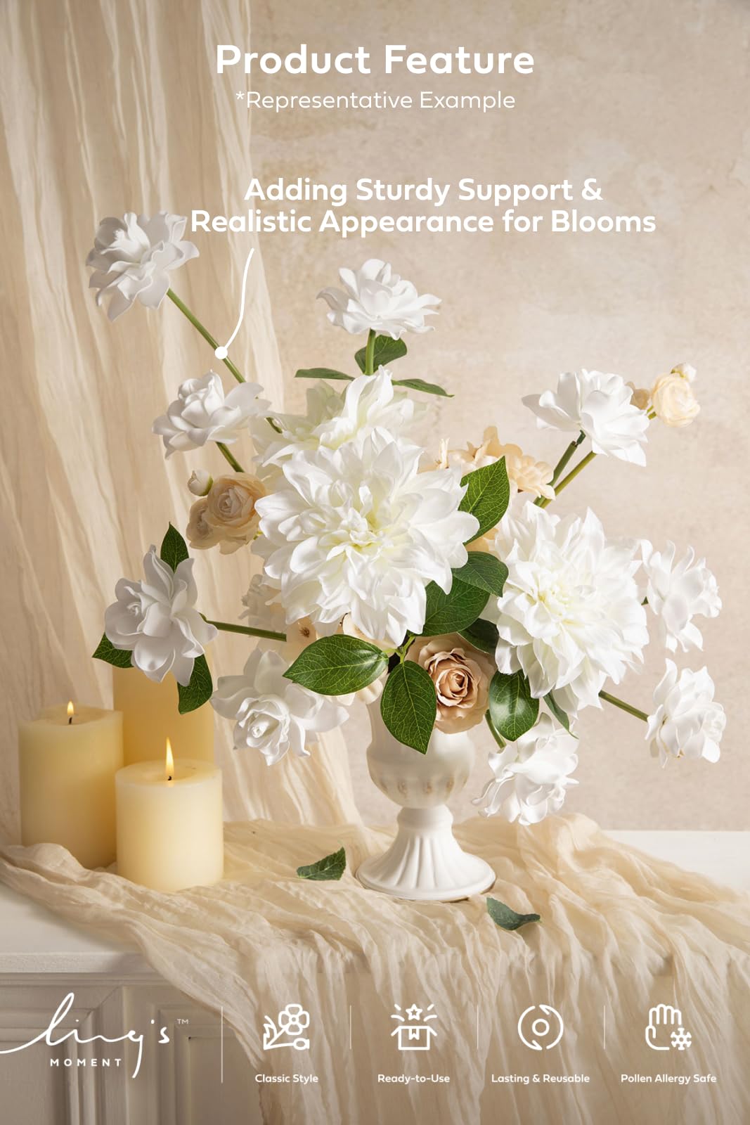 Ling's moment DIY Tools Set for Wedding, 7 Kinds of DIY Accessories Include Artificial Flower Stems Iron Wire Adhesive Hooksand Floral Tape Double Sided Tape Recyclable Cable Ties and Tubing