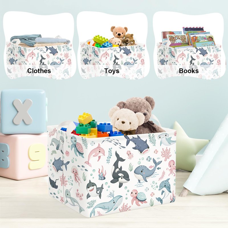 Clastyle Adorable Ocean Animal Laundry Basket Shark Kids Clothes Book Storage Basket Gift Toy Box for Bedroom Decor,Whale,40x30x30 cm