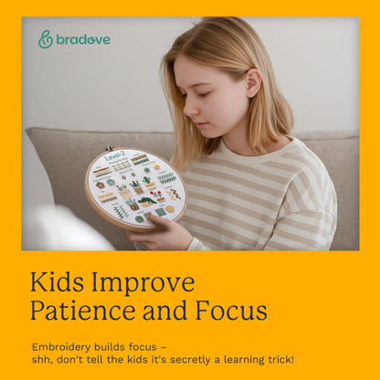 Bradove Beginner Embroidery Kit for Adults Kids, Learn to Embroider 37 Stitches and 13 Cute Patterns, Beginner Embroidery Practice