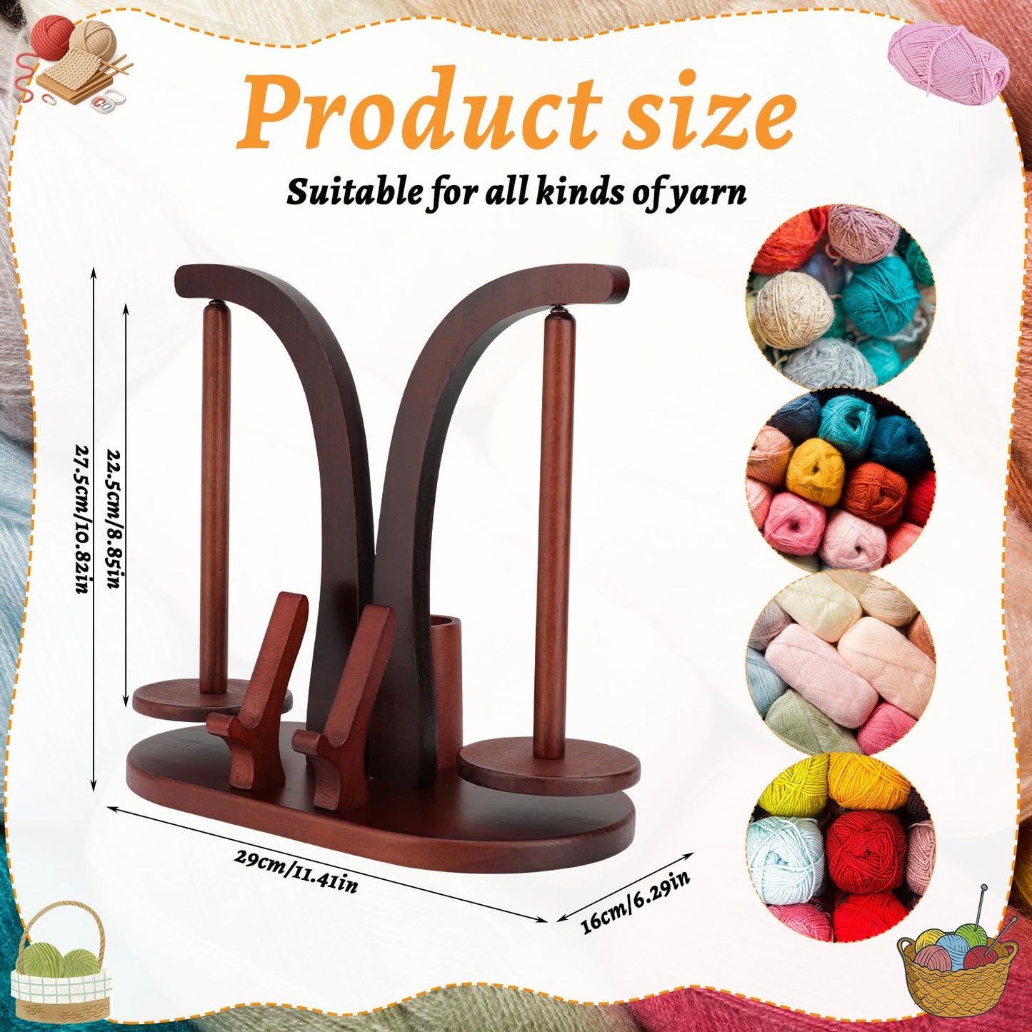 Ovveroche Magnetic Yarn Holder for Crocheting and Knitting, Magnetic Rotating Wooden Yarn Spinner with Crochet Accessories Storage and Phone Stand for Crochet Gifts for Crochet Knitting Lovers