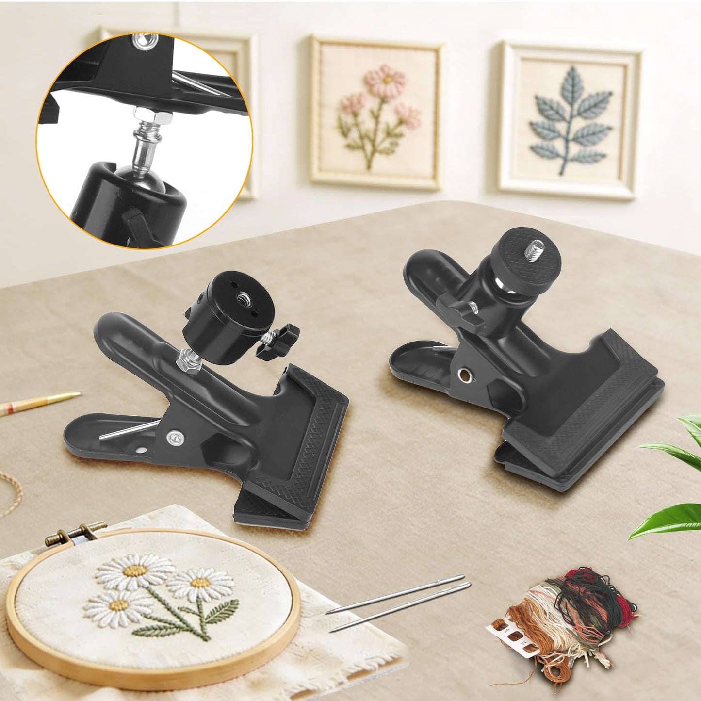 EEEKit Embroidery Hoop Stand for Table, Metal Adjustable 360 Degree Cross Stitch Stand, Portable Table Clamp Embroidery Holder Black