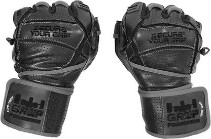 Elite Leather Gym Gloves with Built in 2" Wide Wrist Wraps Grip & Design for Weightlifting Power Lifting Bodybuilding & Strength Training Workout Exercises
