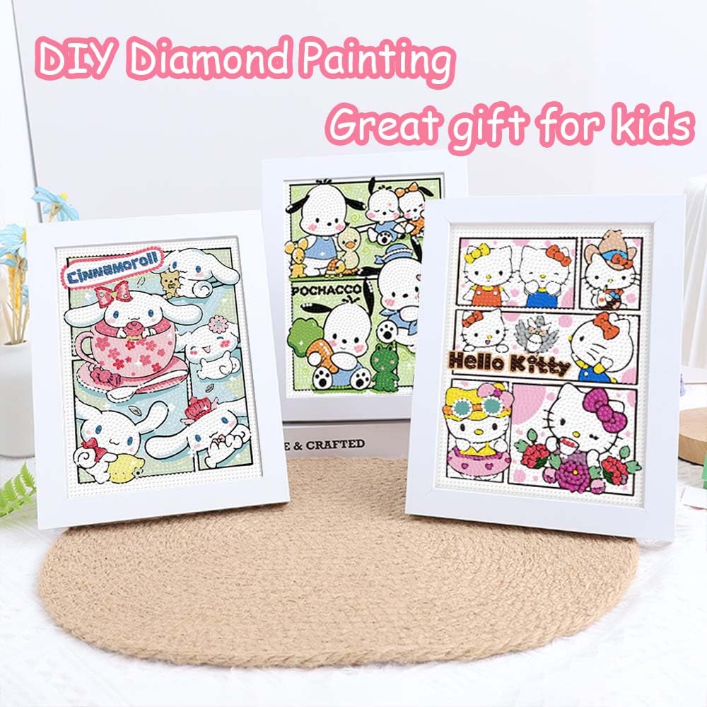 Akutoer Cute Cartoon Diamond Drawing Kits, Kawaii Painting with Diamonds, Gem Arts & Crafts, DIY Paint Supplies with Frames for Home Decor(Cinno)